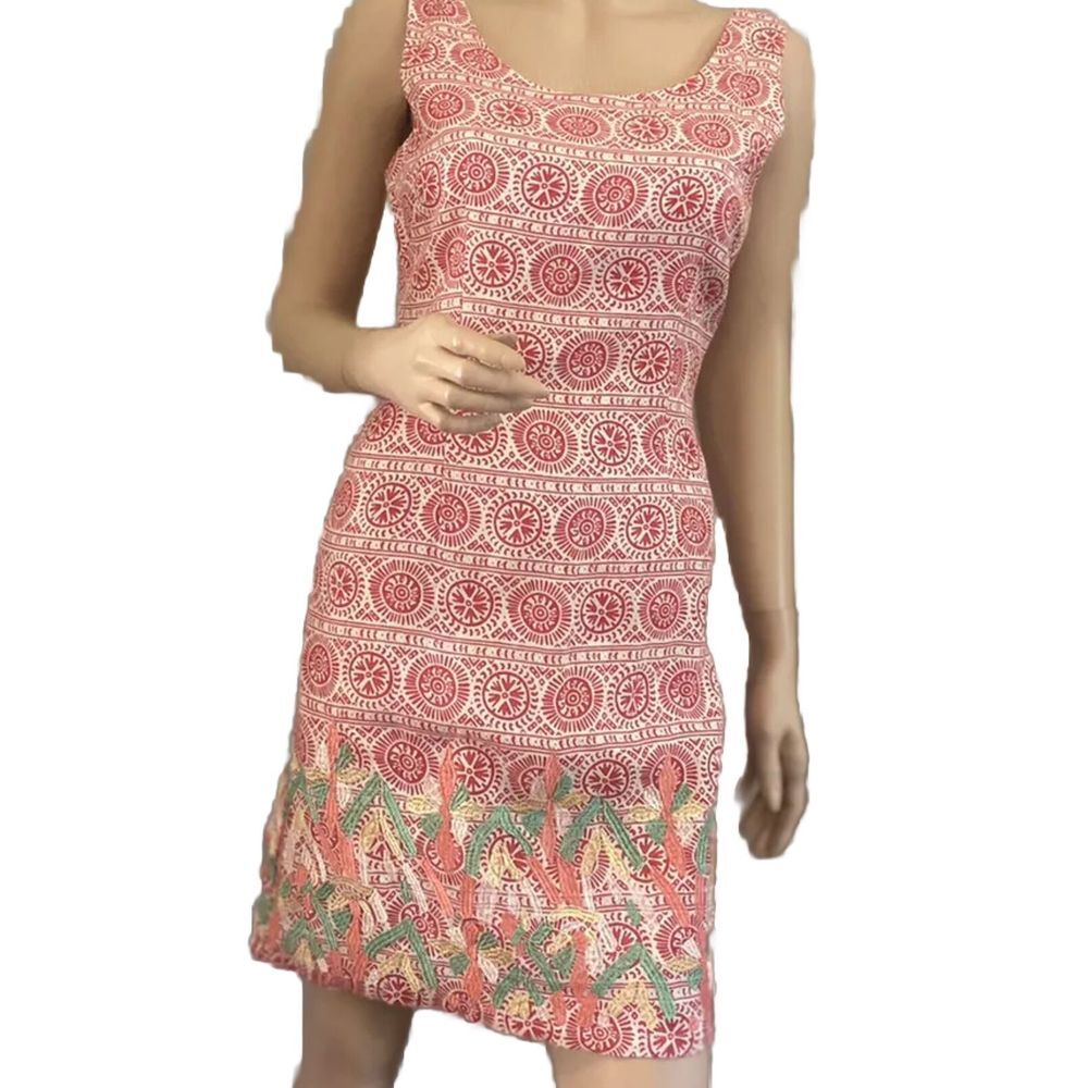 ESLEY RED EMBROIDERED‎ SHEATH DRESS SZ SMALL